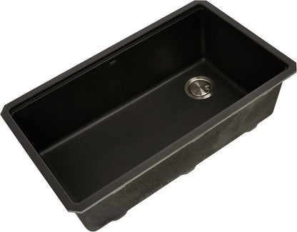 KRAUS Bellucci 32” in. Undermount Workstation Granite Kitchen Sink in Metallic Black with Accessories, KGUW2-33MBL