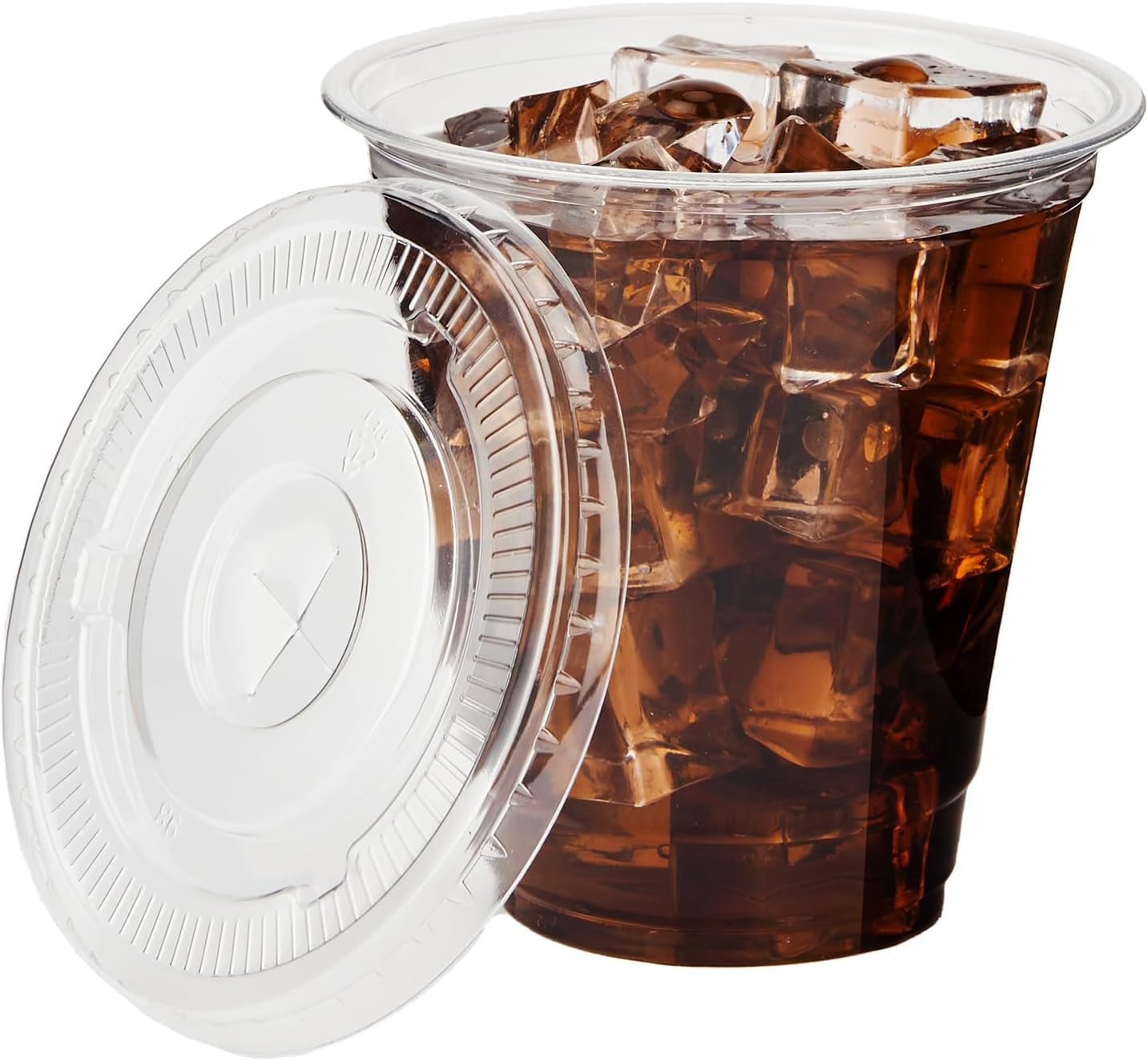 YEEHAW 12 oz. - 100 Pack Clear Plastic Cups With Lids, Disposable Iced Coffee Cups with Flat Lids, Crystal Smoothie Cup for Party, Lemonade Stand, Cold Drinks, Juice, Milkshake