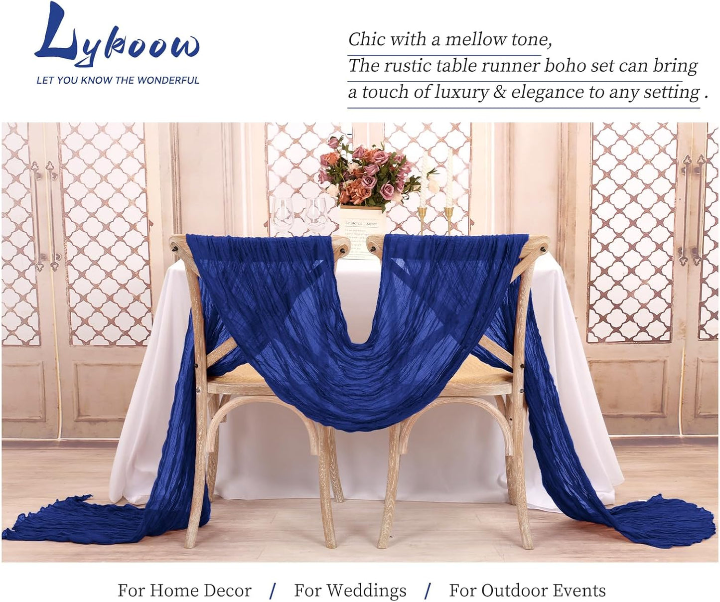 15 Packs Cheesecloth Table Runner Royal Blue,10 Ft Blue Rustic Gauze Boho Wedding Table Runner Decoration, Wedding Table Decor for Wedding Party Bridal Shower Table,21.5x120in