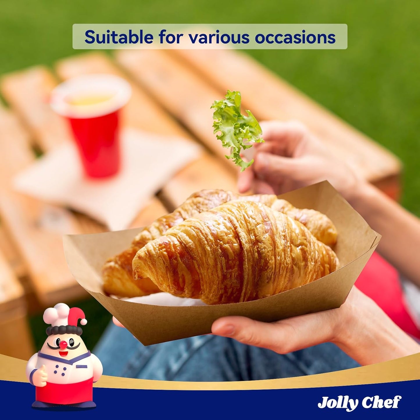 JOLLY CHEF 3lb Paper Food Trays,250 Pack Disposable Boat, Extra Large Food Serving Holder Tray for Party, Nachos, Hot Dogs, Taco, French Fries