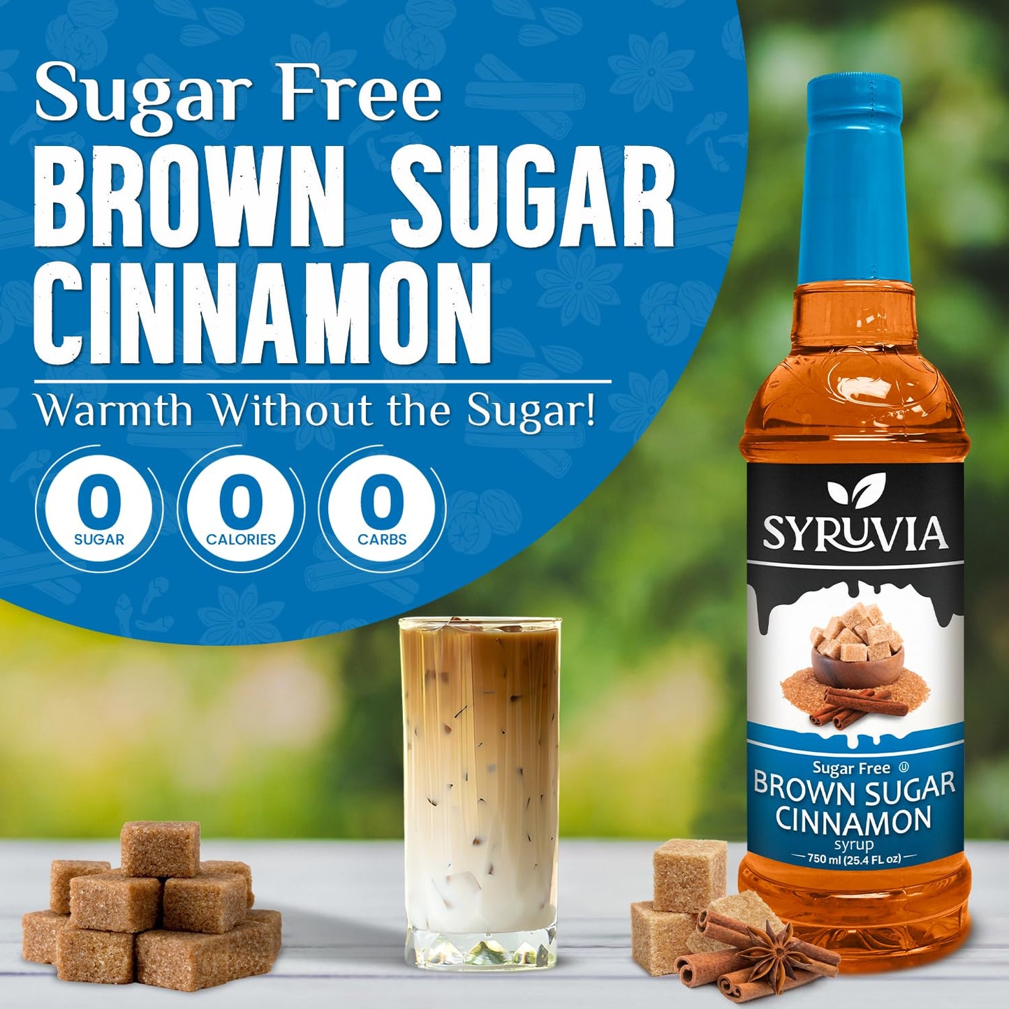 Syruvia Sugar Free Coffee Syrup, Brown Sugar Cinnamon Flavored Syrup for Drinks, Lattes, and Desserts – 25.4 fl oz