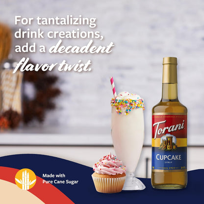 Torani Coffee Syrup, Cupcake Flavoring for Drinks, Glass Bottle with Pump Included, 25.4 Fl Oz