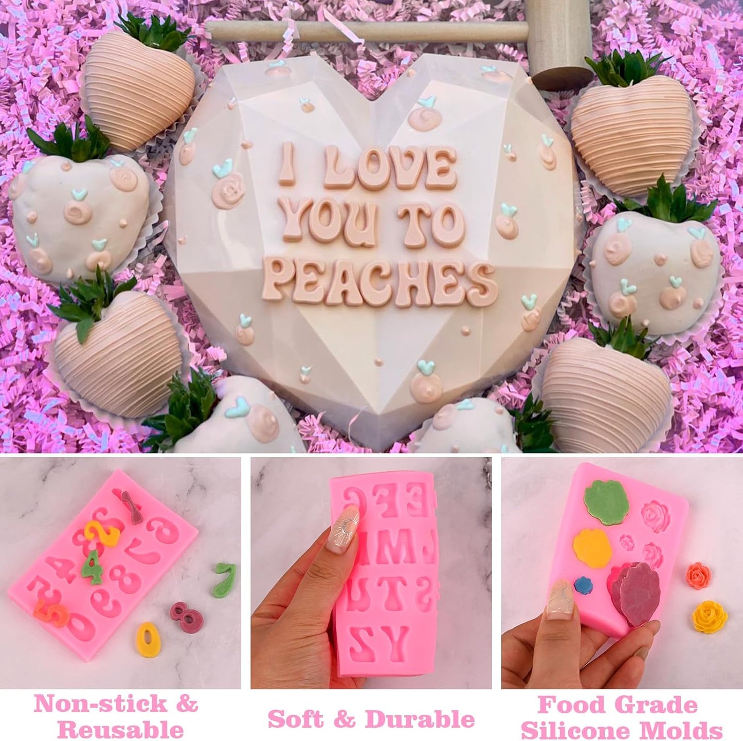Actvty Letter Silicone Molds for Chocolate, 5 Pcs Uppercase Lowercase Alphabet Chocolate Molds and Number Flower Butterfly Fondant Molds for Making Strawberries, Candy, Cake Decorations