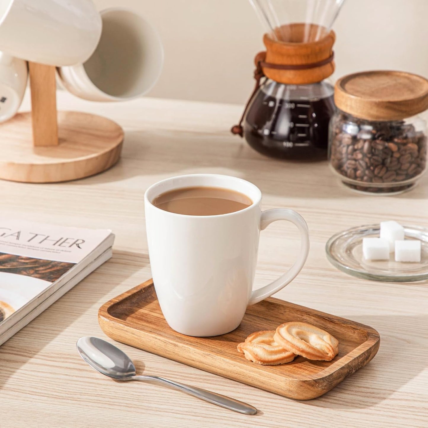 vancasso White Ceramic Coffee Mug Set of 6, 12 Oz Tea Cups with Handle for Latte, Tea, Cappuccino, Milk, Cocoa, Microwave&Dishwasher Safe