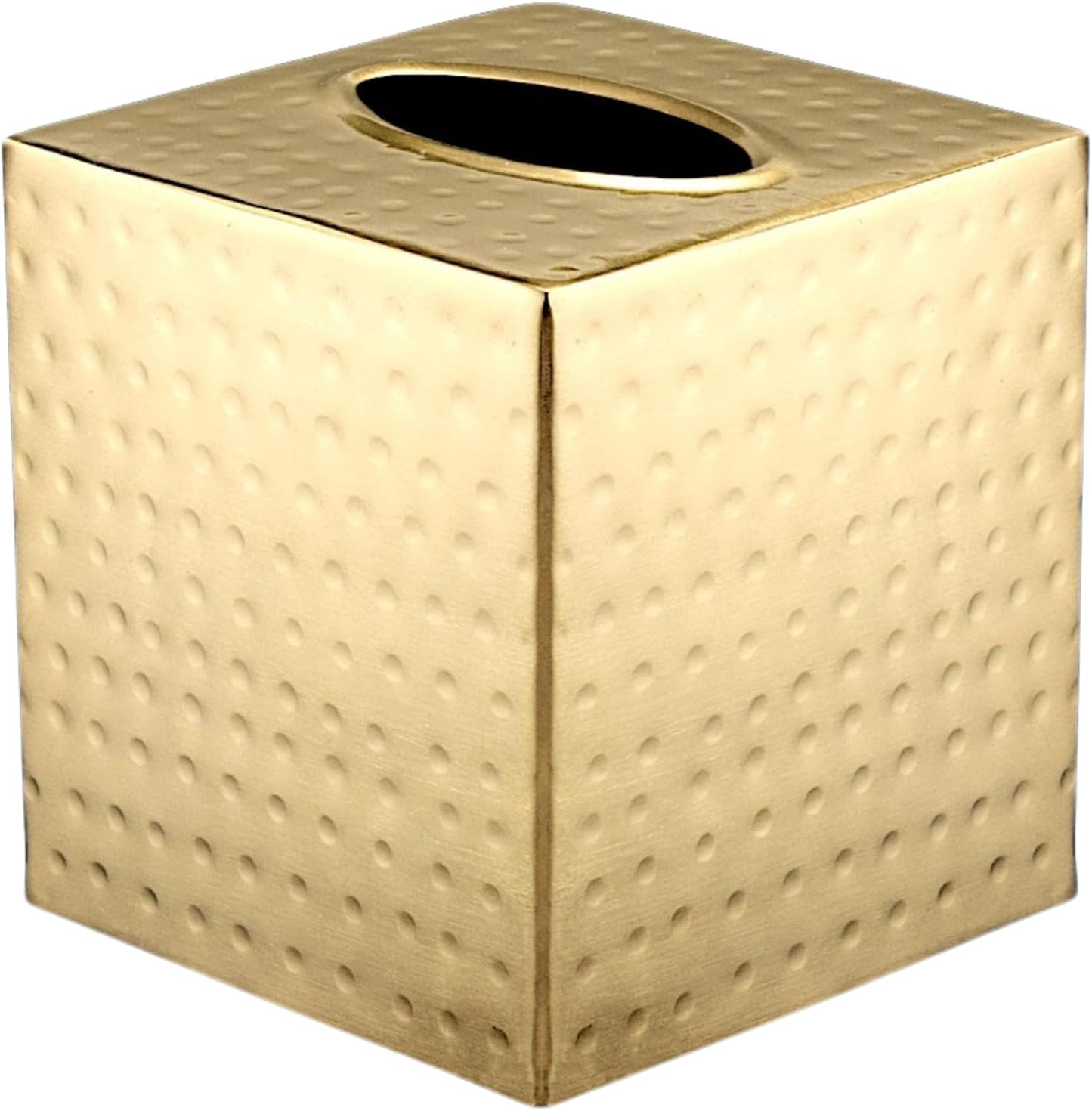Monarch Abode Tissue Box Cover Square – Hand Hammered Brushed Gold Metal Tissue Holder Box for Bathroom Accessory, Aesthetic Decorative Facial Napkin Cube for Modern Home Decor