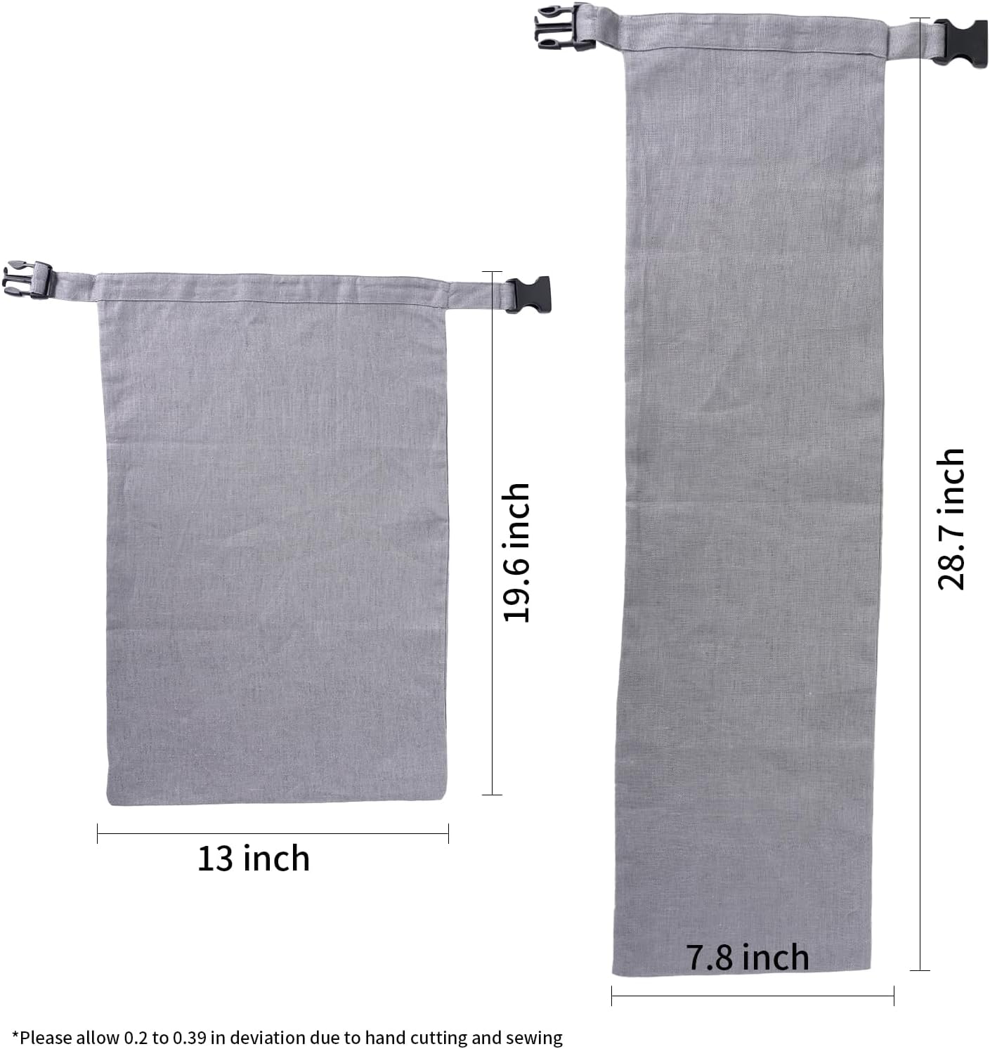 2 Pack 100% Linen Bread Bags for Homemade Bread Sourdough 13 x 19.6 Inch Reusable Bread Storage Bag 7.8 x 28.7 Inch for large Baguette (Gray)