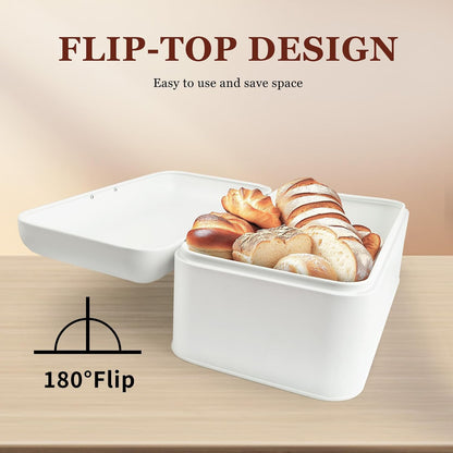 ENLOY Extra Large White Bread Box for Countertop, Stainless Steel Bread Storage Bin, Vintage Bread Box, Large Capacity Bread Keeper Holds Large Loaves