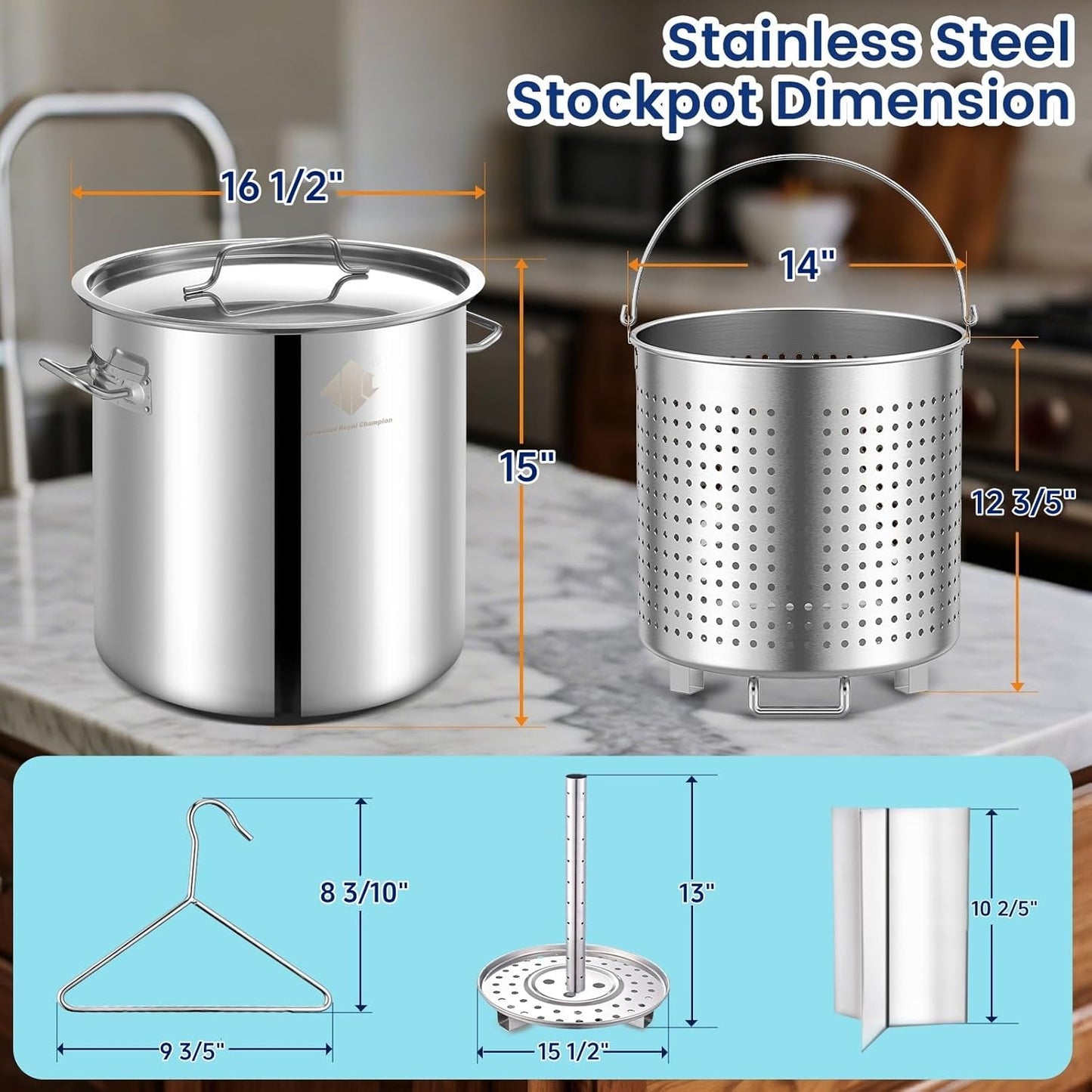 ARC 52quart Large Stainless Steel Stockpot with 36in Mixing Spoon for Seafood Boiler Crawfish Pot with Basket and Steam Rack,Long Handle Spoon for Large Batch Cooking Crab Lobster Shrimp, and Tamales
