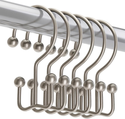 Titanker Shower Curtain Hooks Matte Nickel, Minimalist Simple Double Glide Shower Curtain Rings, Rust Proof Metal Shower Hooks Rings for Bathroom Shower Rods Curtains, Set of 12 Hooks