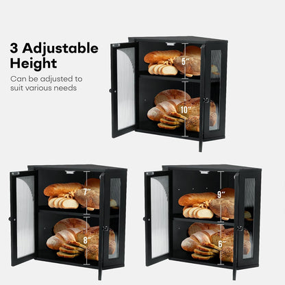 Corner Bread Box for Kitchen Countertop, Double Layer Bamboo Bread Storage Container for Homemade Bread, Large Capacity Bread Holder with 3 Adjustable Height for Counter, Breadbox Organizer