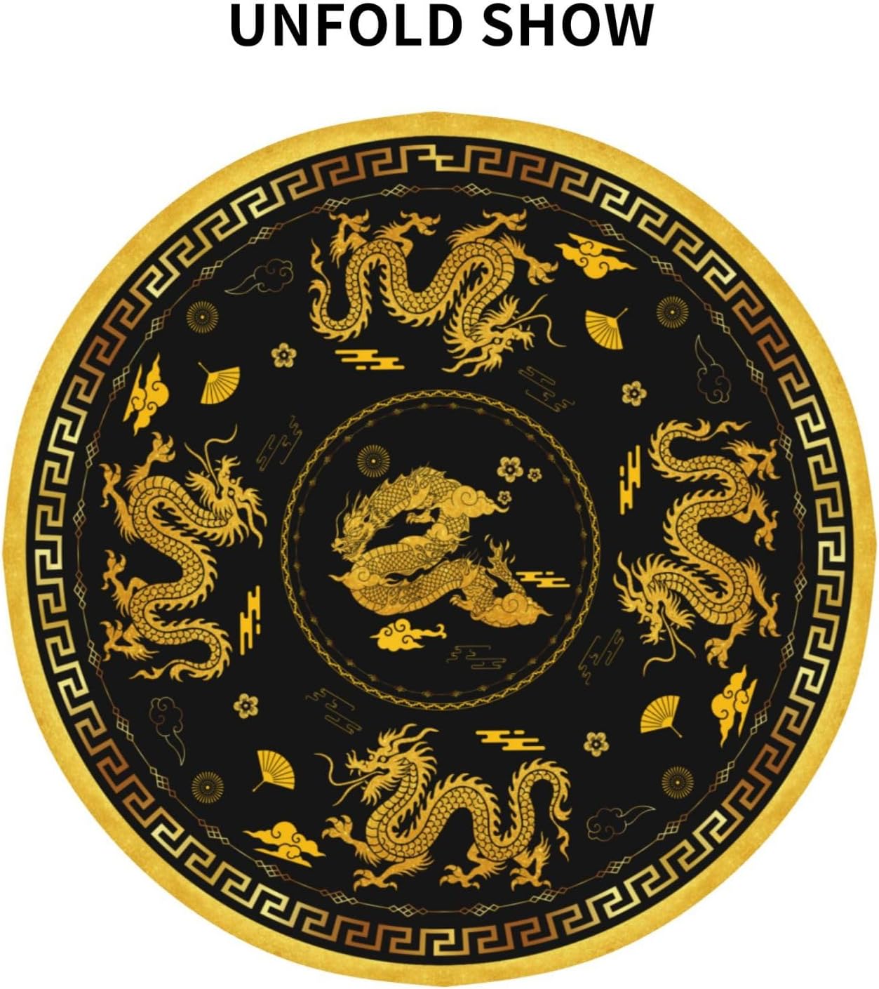 Chinese Dragon Tablecloth Round, Black Golden Traditional Zodiac Dragon Vintage Asian Style Oriental Water Resisitant Table Cover for Dining Kitchen Living Room Home Party Holiday Decor 36 inch Round