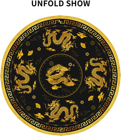 Chinese Dragon Tablecloth Round, Black Golden Traditional Zodiac Dragon Vintage Asian Style Oriental Water Resisitant Table Cover for Dining Kitchen Living Room Home Party Holiday Decor 36 inch Round