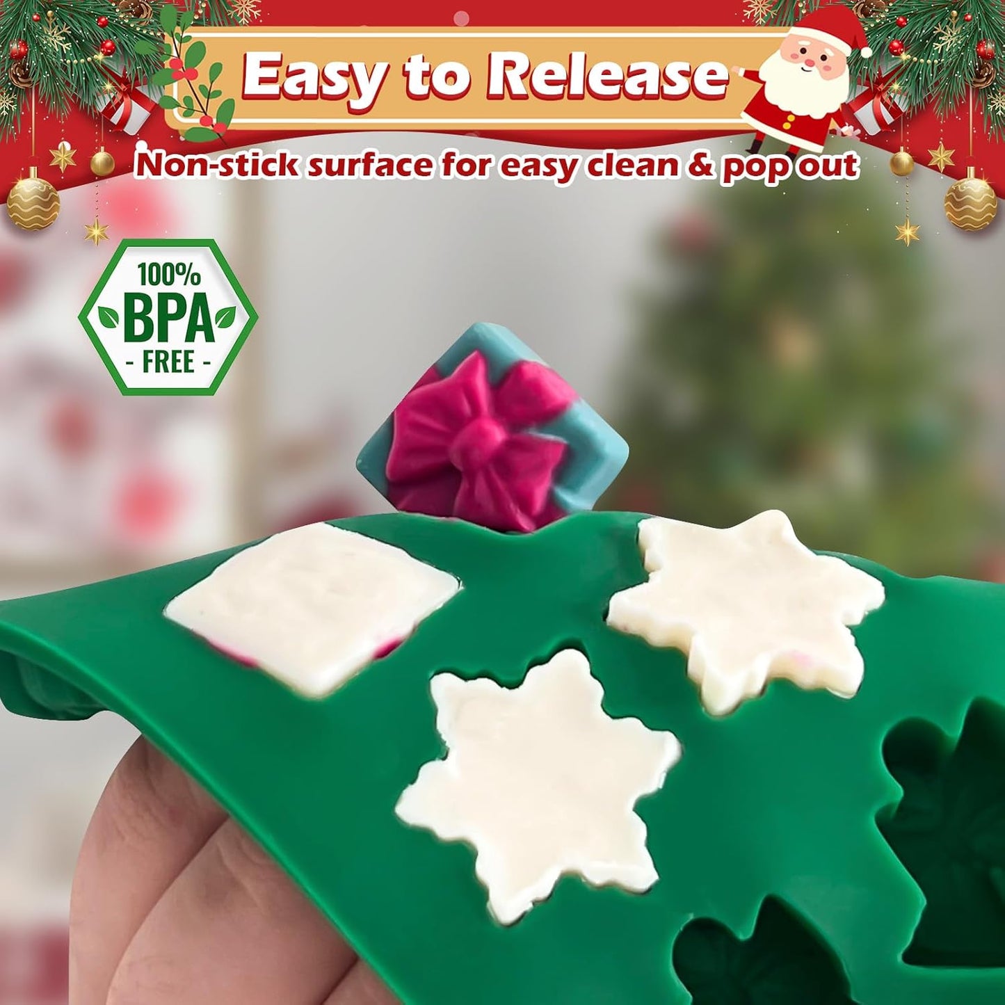 HKNMTT Christmas Silicone Molds for Xmas Candy Chocolate Wax Decor, 84 Cavity 7 Shapes Gummy Mould, Including Santa Gift Box Snowflake Bell Glove Tree Gingerbread Food Grade Holiday Baking DIY Moulds