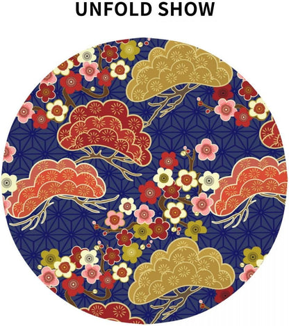 Cherry Blossom Tablecloth, Pink Floral Traditioanal Oriental Koi Vintage Asian Style Water Resisitant Wipeable Table Cover for Dining Kitchen Living Room Home Party Holiday Decor 60 inch Round