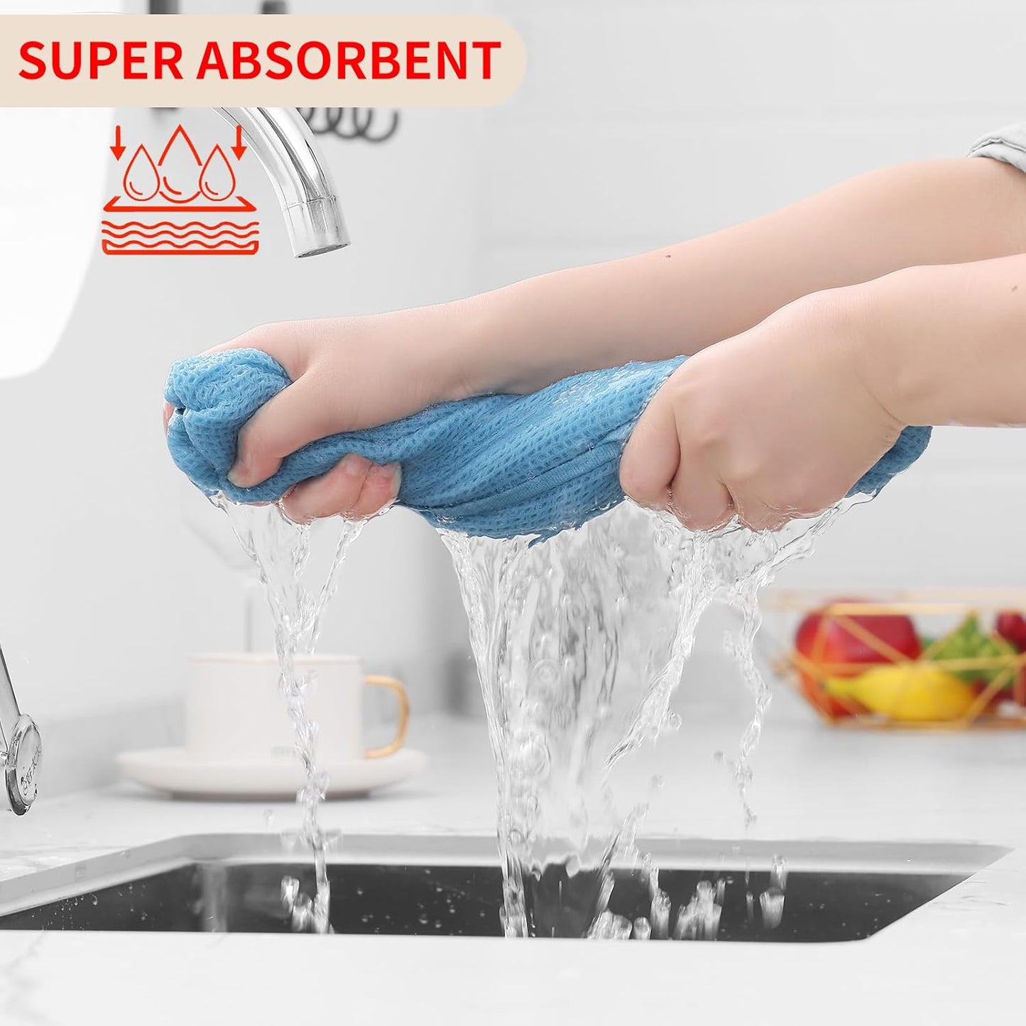 Homaxy 100% Cotton Waffle Weave Kitchen Dish Cloths, Ultra Soft Absorbent Quick Drying Dish Towels, 12 x 12 Inches, 8-Pack, Sky Blue