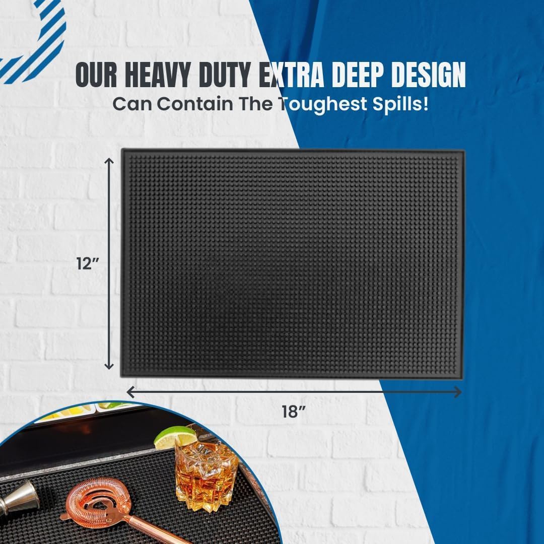 Rubber Bar Mats for Countertop by ProTensils - 18" x 12" Black Bar Mats for Bartending, Bar Service Mat, Home Bar, Coffee Bar Mat Spill Matt (2 Pieces)