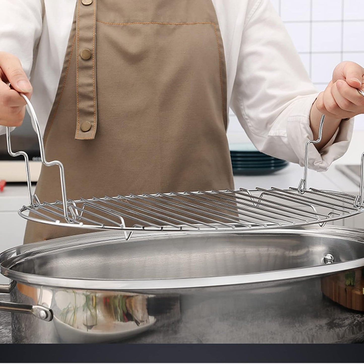 Stainless Steel Oval Roaster Pan, Serving Platter Cookie Trays Dish, Dishwasher & Oven use, Covered Turkey Roasting Pan for Cooking Chicken, Fish, Lasagna