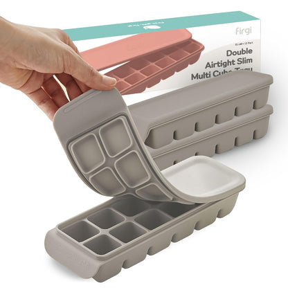 Silicone Ice Cube Freezer Tray with Lid, 100% Food-Grade Platinum Silicone,Leak Resistance & Dishwasher Safe for Baby Food Prep,Breast Milk,Purees - Korean Made (Gray 2-Pack 0.7 oz/12 Sections)