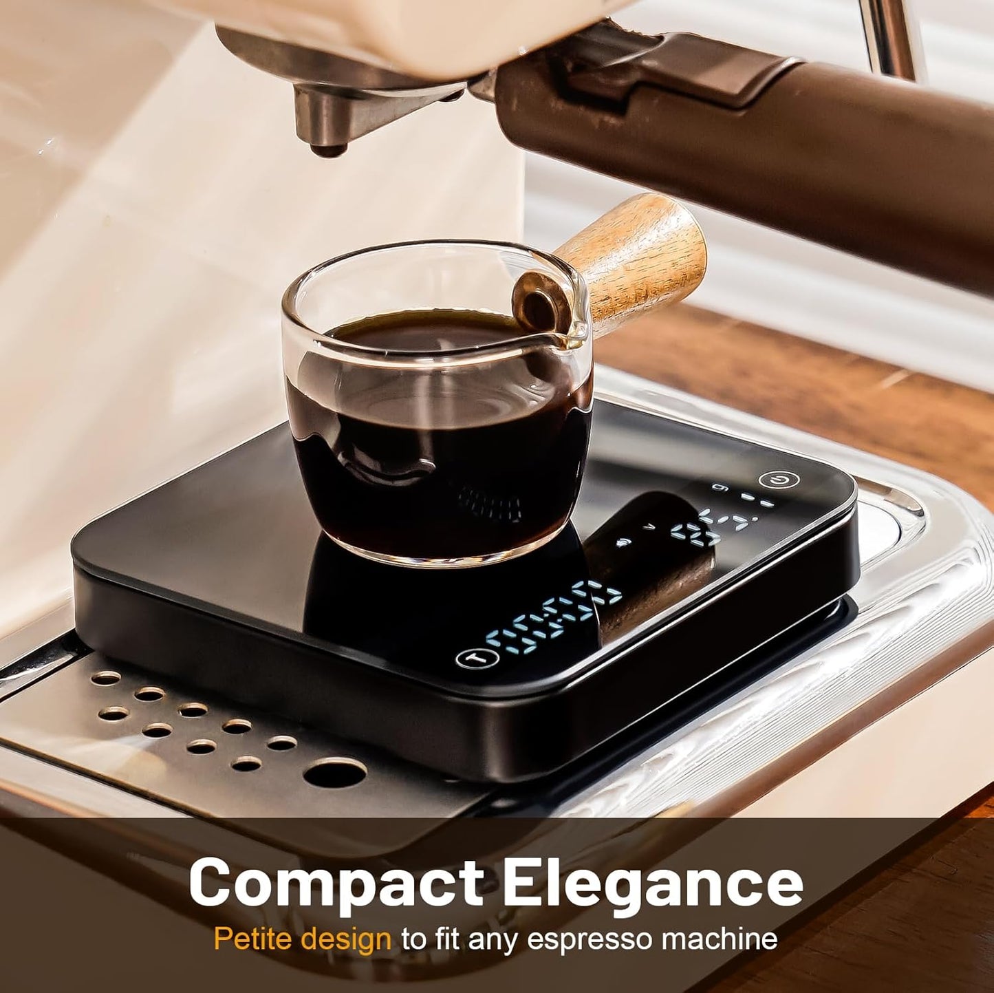 KitchenTour CaféMetric Coffee Scale with Timer 0.1g/2000g - Precision Small Scale for Espresso & Pour Over - Mini Scale with Rechargeable Battery, LED Display - Black
