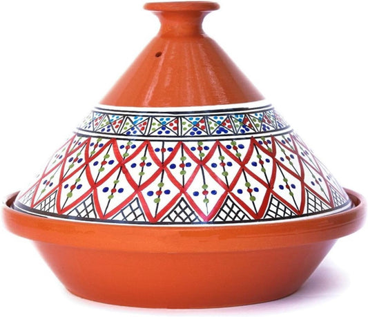 Kamsah Tagine Pot for Cooking and Flavor Enrichment - Large Clay Pot 12”, 5.5 QT - Non-Stick Handmade Cookware - Moroccan Ceramic Pots for Cooking with Lid & Serving Bowl - Bohemian Classic Red