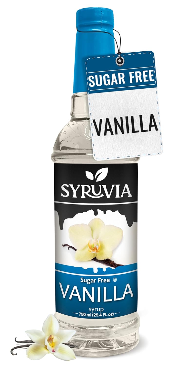 Syruvia Sugar Free Coffee Syrup, Vanilla Flavored Syrup for Drinks, Lattes, and Desserts – 25.4 fl oz