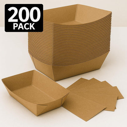 Ruthy’s Outlet Paper Food Trays Disposable Paper Boat, Kraft Serving Boats, Food Holder Trays for Snacks French Fries Nachos Hot Dog Tacos BBQ Party & Concessions (200, 5 lb)