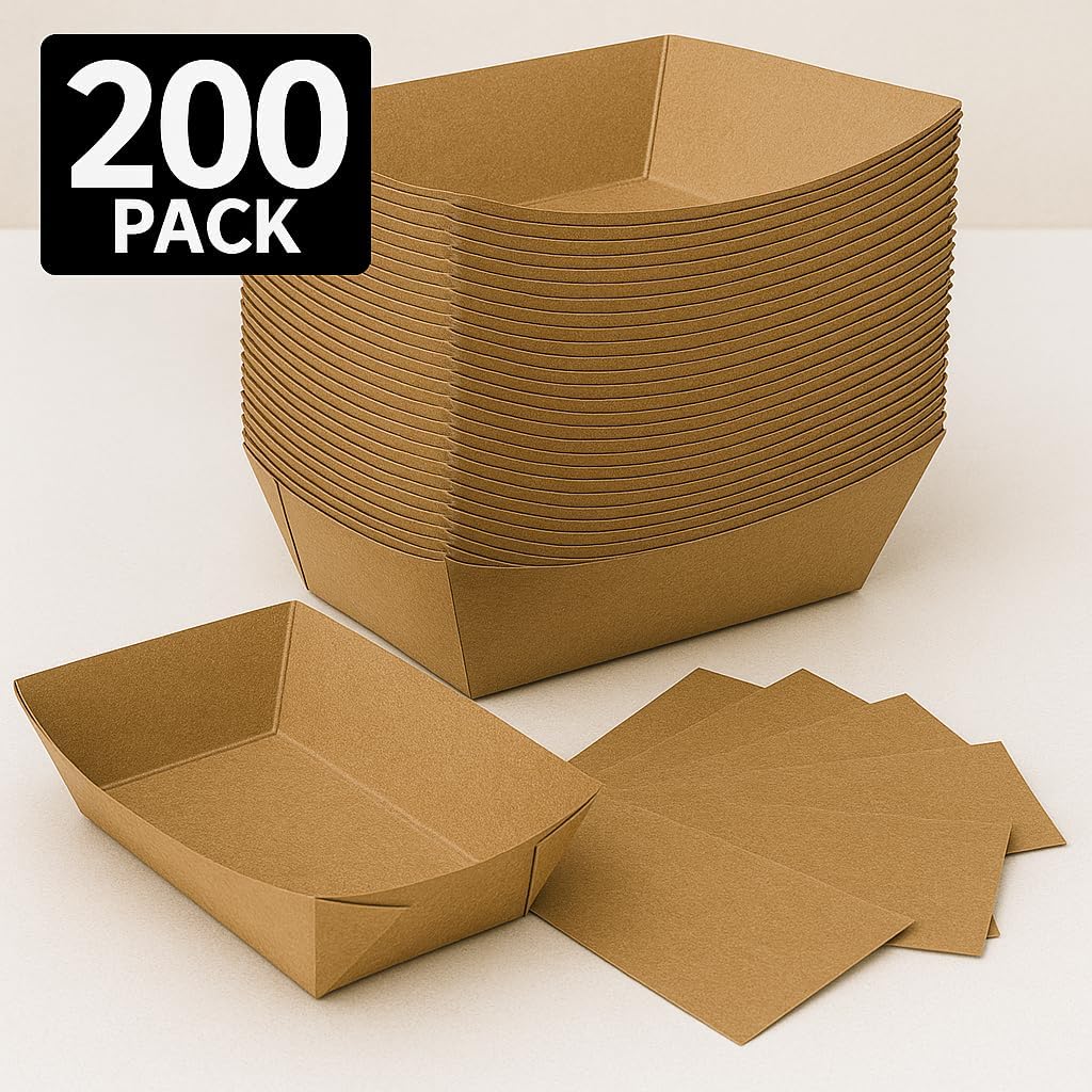 Ruthy’s Outlet Paper Food Trays Disposable Paper Boat, Kraft Serving Boats, Food Holder Trays for Snacks French Fries Nachos Hot Dog Tacos BBQ Party & Concessions (200, 2.5 lb)