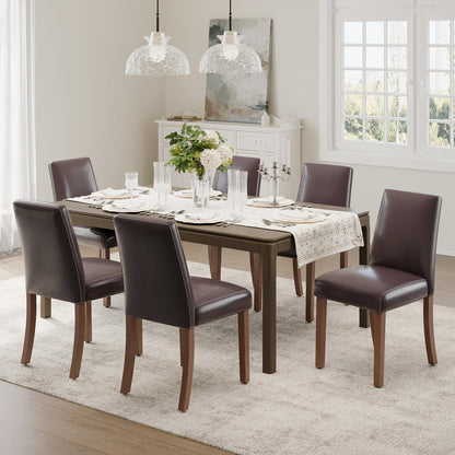 Dining Chairs Set of 6, Modern Faux Leather Dining Room Chair, Upholstered Parsons Kitchen Chairs for Restaurant & Cafe- Dark Brown