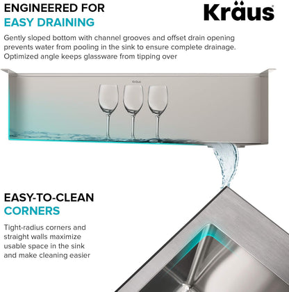 Kraus KWU110-32-100-100MB, Kore Workstation 32-inch Undermount 16 Gauge Single Bowl Stainless Steel Kitchen Sink with WasteGuard 1 HP Continuous Feed Garbage Disposal