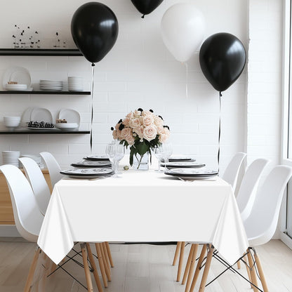 4 Pieces Classic White Series Rectangle Tablecloth, 54x72" Solid Color Waterproof & Spillproof Disposable Plastic Table Cover, Durable Party Tablecloth for Dining, Buffet, Picnic, Outdoor Events