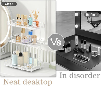 Bathroom Organizer Countertop Perfume Organizer Makeup Organizer Cosmetics Storage Display Rack Vanity Tray Dresser Stainless Steel Gold Shelf White Marble Ceramic Tray