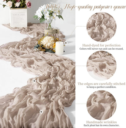 15 Packs Cheesecloth Table Runner - Grey, 10 Ft Brown Grey Rustic Gauze Boho Wedding Table Runner Decoration, 21.5x120in