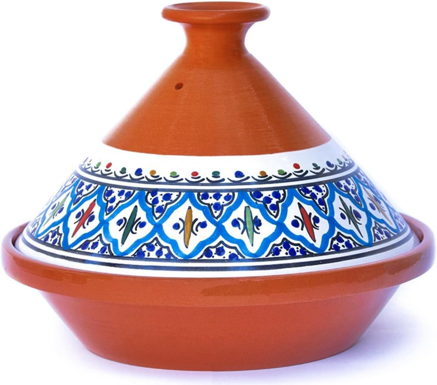 Kamsah Tagine Pot for Cooking and Flavor Enrichment - Medium Clay Pot 10”, 3.1 QT - Non-Stick Handmade Cookware - Moroccan Ceramic Pots for Cooking with Lid & Serving Bowl - Bohemian Classic Turquoise