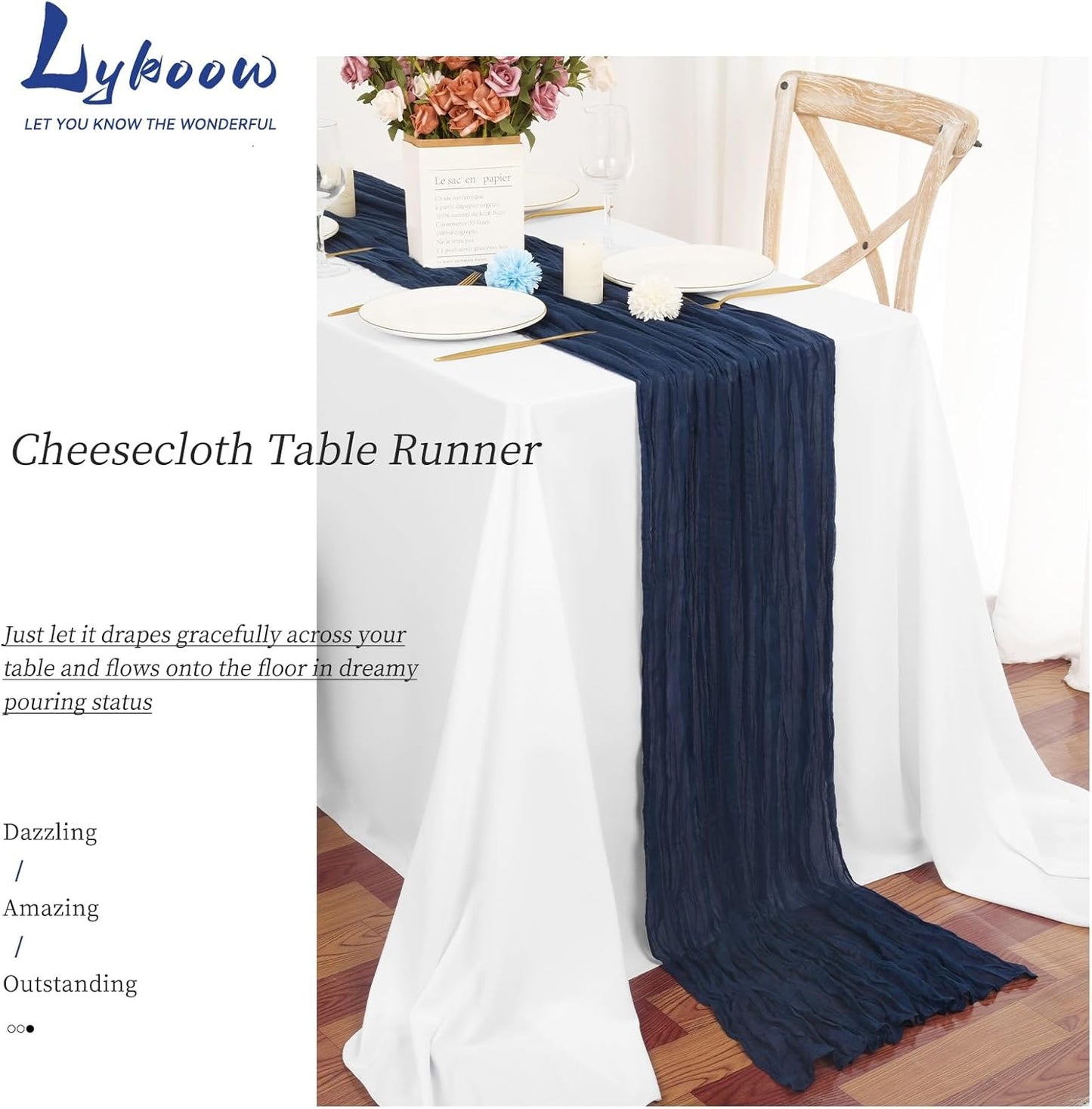 24 Packs Cheesecloth Table Runner Navy Blue,10 Ft Rustic Gauze Boho Wedding Table Runner Decoration, Wedding Table Decor Table Cloth for Wedding Party Bridal Shower Table,21.5x120in