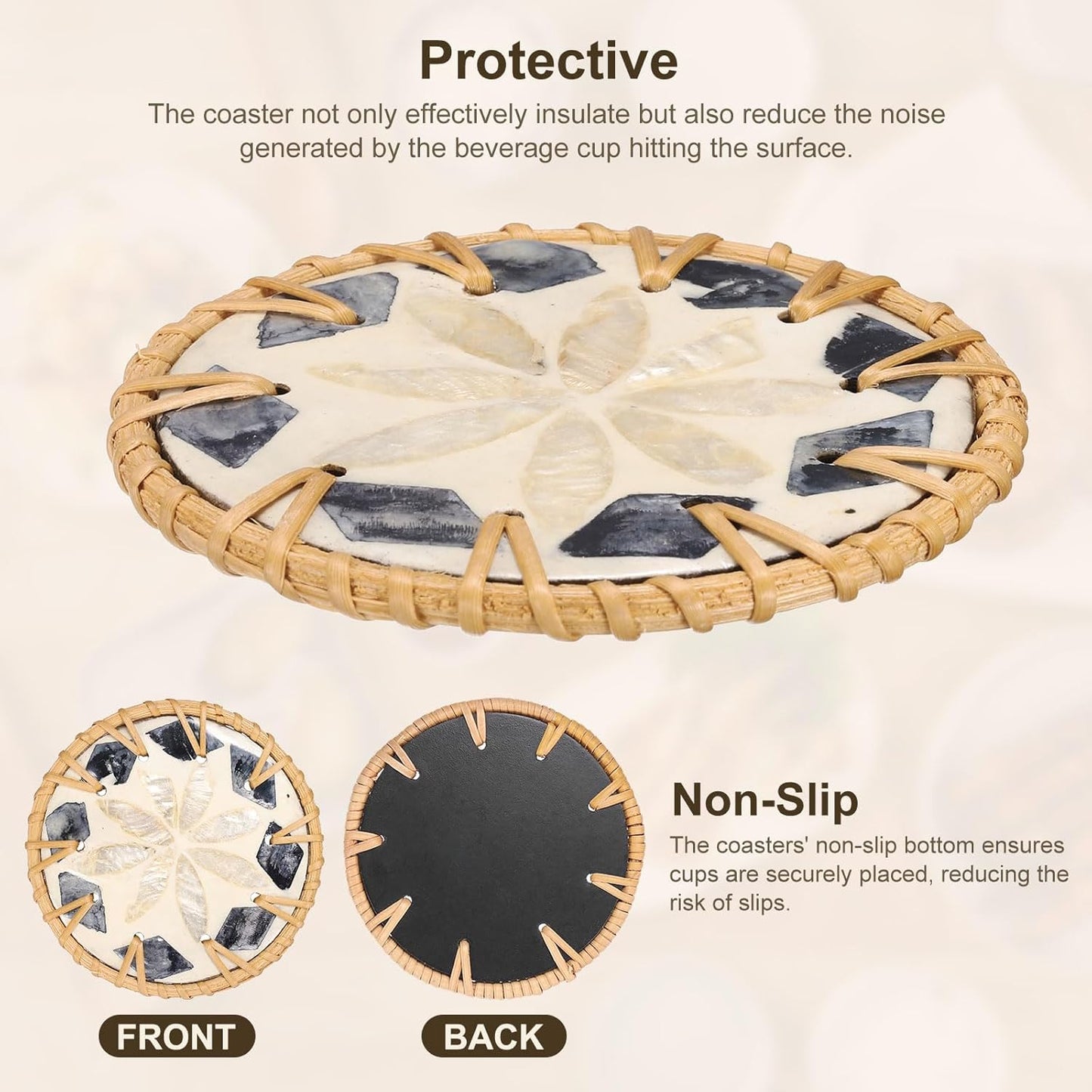 uxcell 2Pcs Handmade Woven Rattan Coasters, Heat-Resistant Drink Coasters for Coffee Table Dining Room Kitchen Coffee Wine Decor, Beige Petal