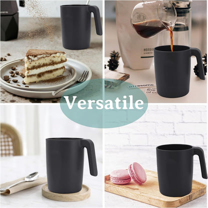 Wrova 16oz Wheat Straw Cups with handles set of 6-Plastic Cups Reusable-Unbreakable Kids Mugs-Dishwasher Safe & Microwave Safe-Ideal Plastic Mugs for Tea,Coffee,Camping,RV-Black