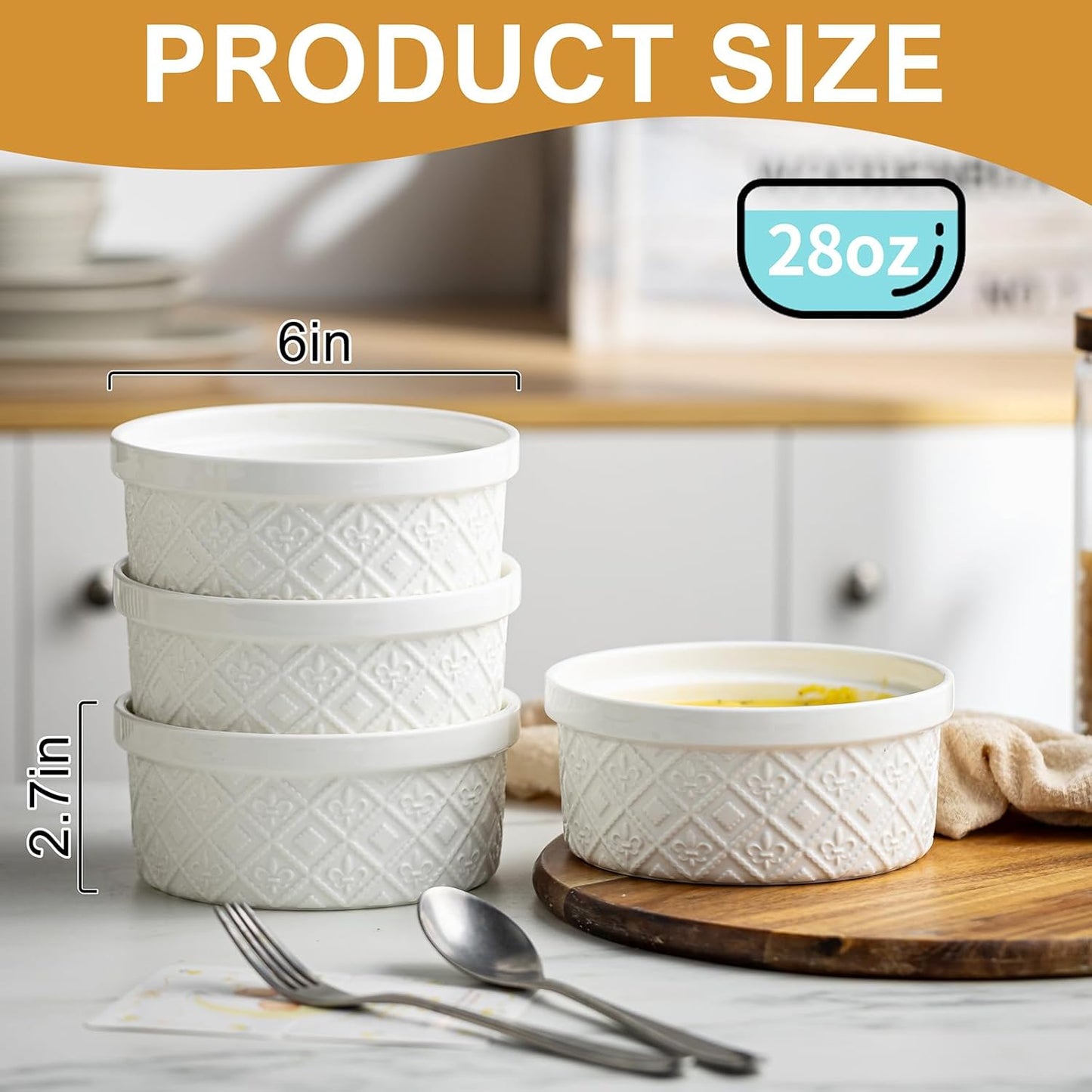 28 Oz Ceramic Bowls Set with Lids Oven Safe, Airtight Food Storage Containers Set of 4, Serving Bowls with Lids for Kitchen, Camping, Office Lunch, Breakfast, Charcuterie Bowls, Meal Prep Containers