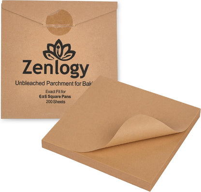 Zenlogy 6x6 Parchment Paper Squares (200 sheets) - Unbleached, Non-stick, Pre-cut Parchment Paper Ideal for Candy Wrappers, Dessert Paper Liners, Freezing and Storing, Separating, and Diamond Painting