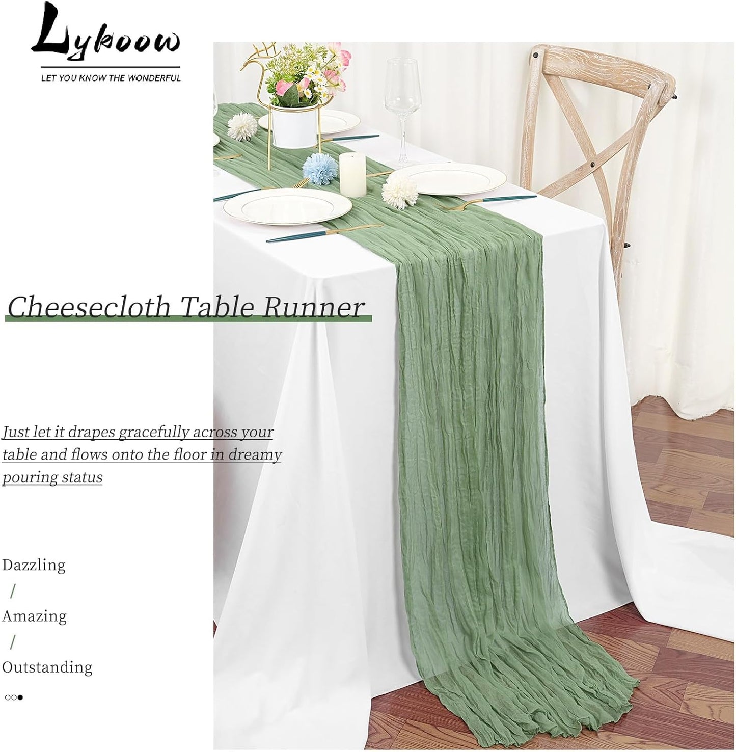 15 Packs Sage Green Cheesecloth Table Runner, 13 Ft Sage Rustic Gauze Boho Wedding Table Runner Decoration, Wedding Table Decor Table Cloth for Wedding Party Bridal Shower Table,21.5x157in