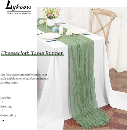 15 Packs Sage Green Cheesecloth Table Runner, 13 Ft Sage Rustic Gauze Boho Wedding Table Runner Decoration, Wedding Table Decor Table Cloth for Wedding Party Bridal Shower Table,21.5x157in