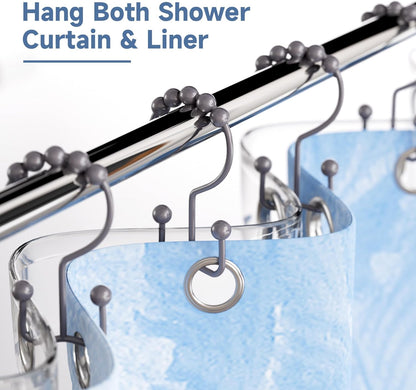 Titanker Shower Curtain Hooks Rings, Rust-Resistant Metal Double Glide Shower Hooks for Bathroom Shower Rods Curtains, Set of 12 Hooks - Neutral Gray