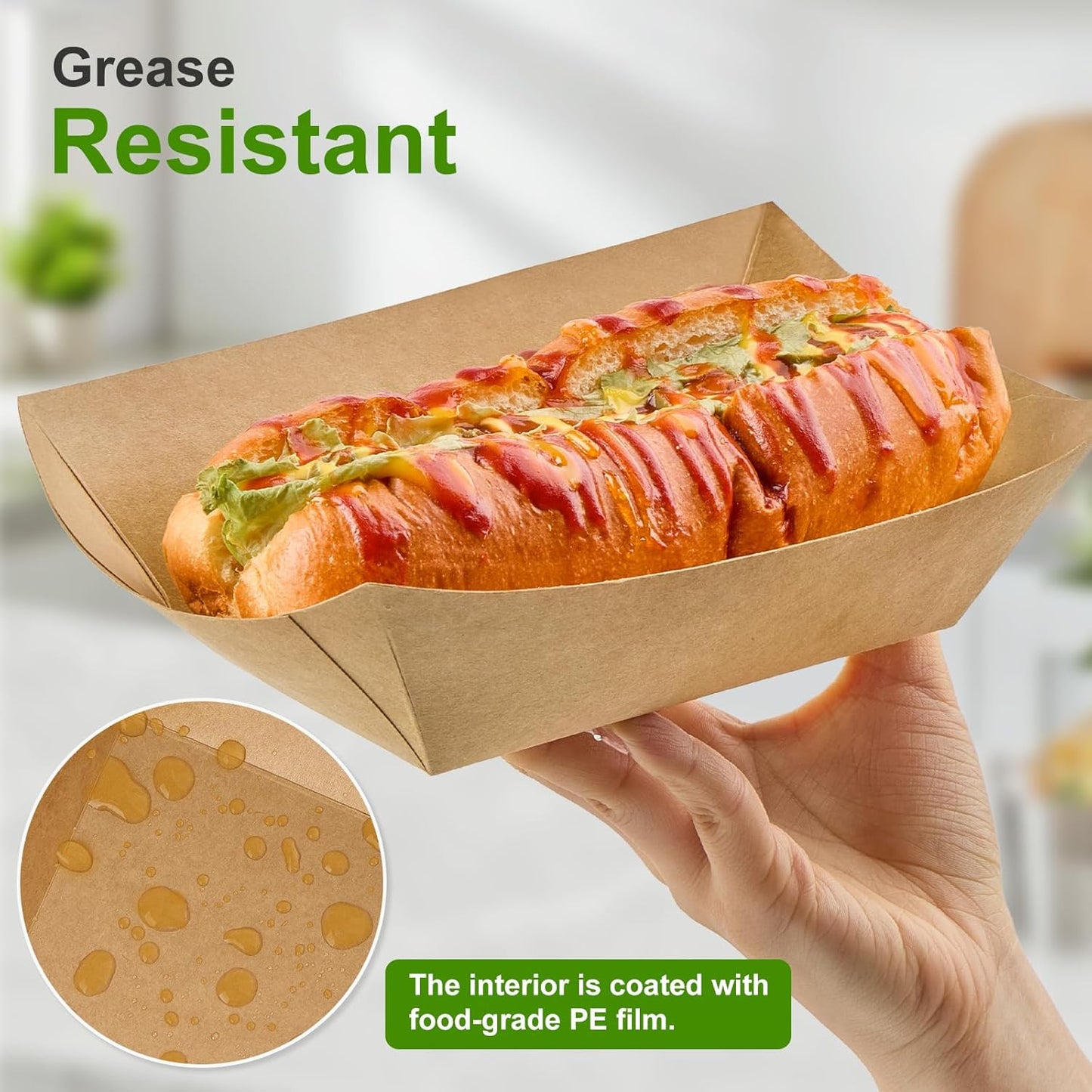 Ocmoiy 4lb Large Paper Food Trays, 50 Pack Heavy Duty Kraft Food Boats Holders Disposable Serving Basket Trays for Nachos, Burgers, Fries, Tacos, Hot Dog, Sandwiches