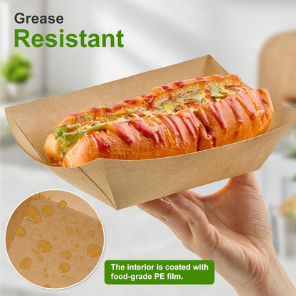 Ocmoiy 4lb Large Paper Food Trays, 50 Pack Heavy Duty Kraft Food Boats Holders Disposable Serving Basket Trays for Nachos, Burgers, Fries, Tacos, Hot Dog, Sandwiches