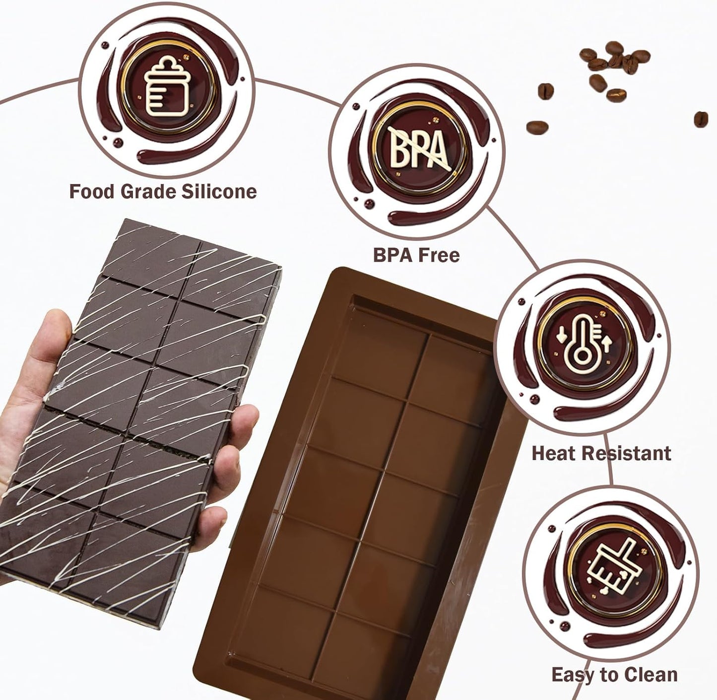 Dubai Chocolate Bar Mold Silicone Chocolate Bar Molds, Deep Rectangular, 2 Pack, Large Size for Stuffed Bars (2PCS Deep Size)