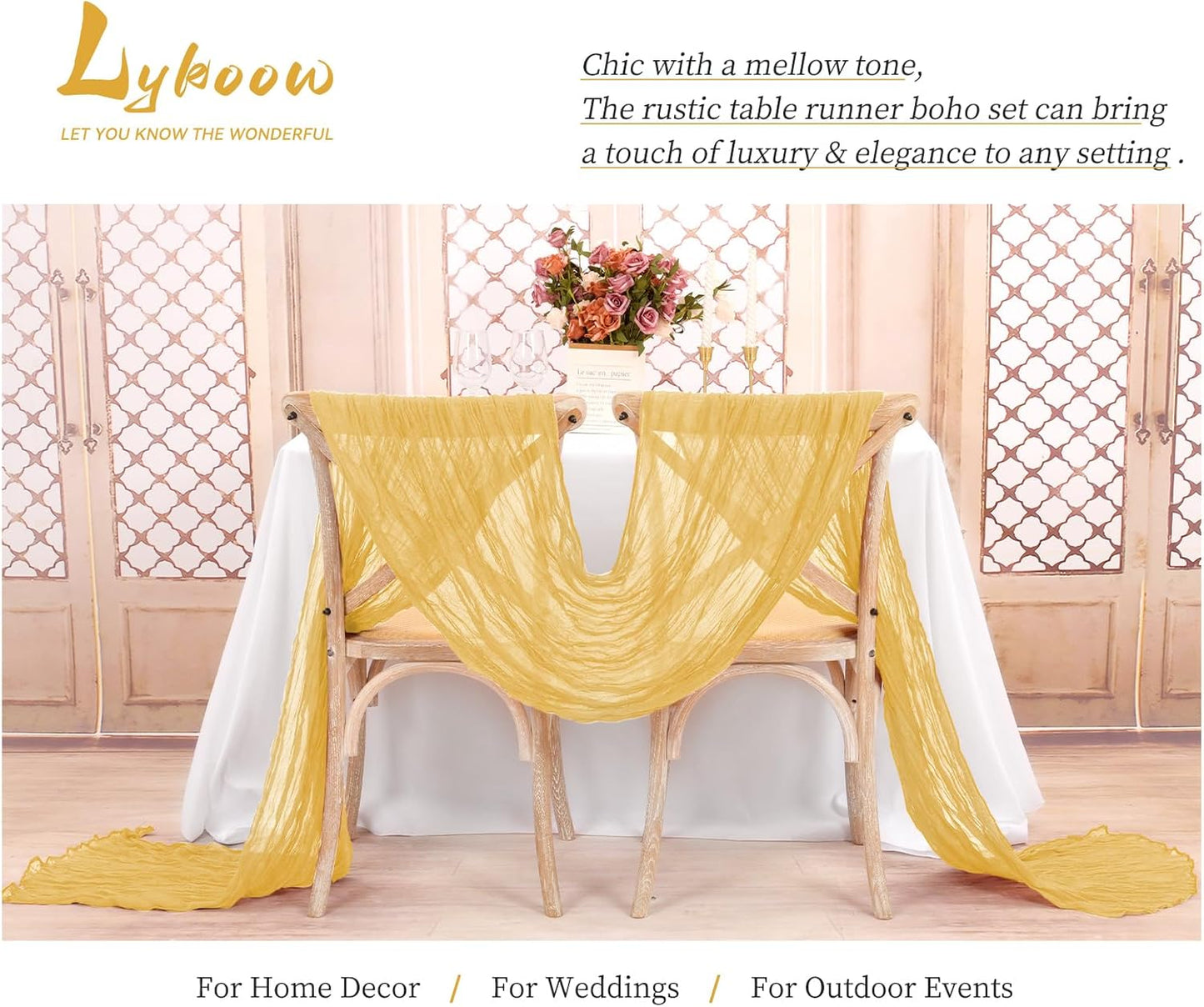 15 Packs Cheesecloth Table Runner Gold,10 Ft Rustic Gauze Boho Wedding Table Runner Decoration, Wedding Table Decor Table Cloth for Wedding Party Bridal Shower Table,21.5x120in