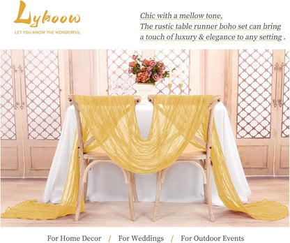 15 Packs Cheesecloth Table Runner Gold,10 Ft Rustic Gauze Boho Wedding Table Runner Decoration, Wedding Table Decor Table Cloth for Wedding Party Bridal Shower Table,21.5x120in