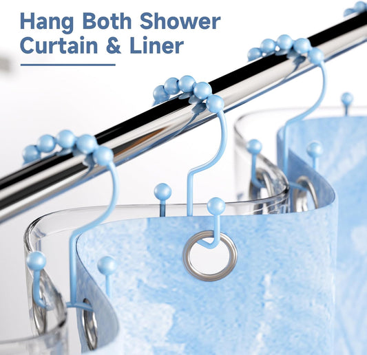 Titanker Shower Curtain Hooks, Rust Resistant Shower Curtain Rings for Bathroom, Metal Double Glide Shower Hooks Hangers for Bathroom Shower Rods Curtains, Set of 12 Hooks - Blue