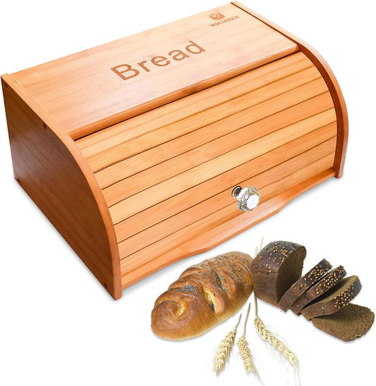 Bamboo Bread Box with Roll-Top Lid – Wooden-Style Countertop Bread Storage Container for Homemade Bread, Rolls, Muffins, & Snacks Eco-Friendly Kitchen Organizer for Lunch & Clutter-Free Counters