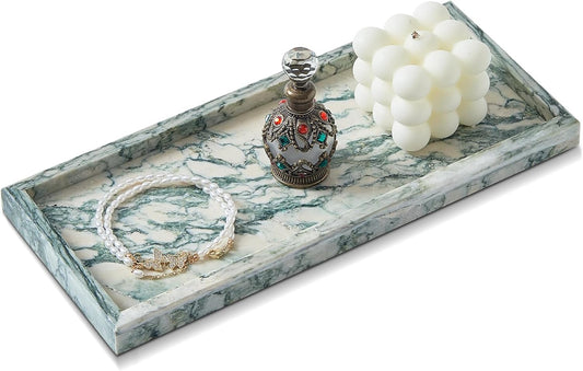 Luxury Natural Small Marble Tray for Bathroom Vanity and Kitchen Sink, Stone Countertop Organizer for Soap Dispenser, Jewelry, Perfume, Candle, Ring, Home Decor, Non-Resin Non-Ceramic