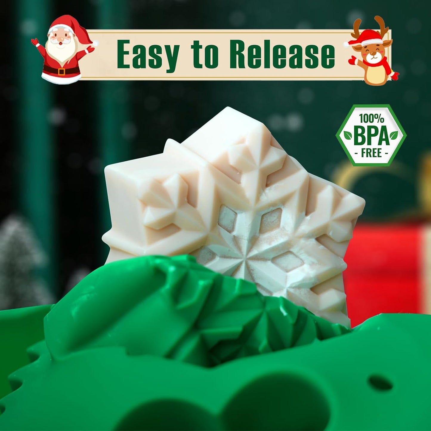 HKNMTT Large Christmas Silicone Molds for Baking Cake Muffins Oven Safe Freezing Soap Candle Cocoa Bomb Food Grade Tray, Deep Snowflake Tree Santa Gingerbread Gift Bell 6 Holiday Shapes Mould 2PCS